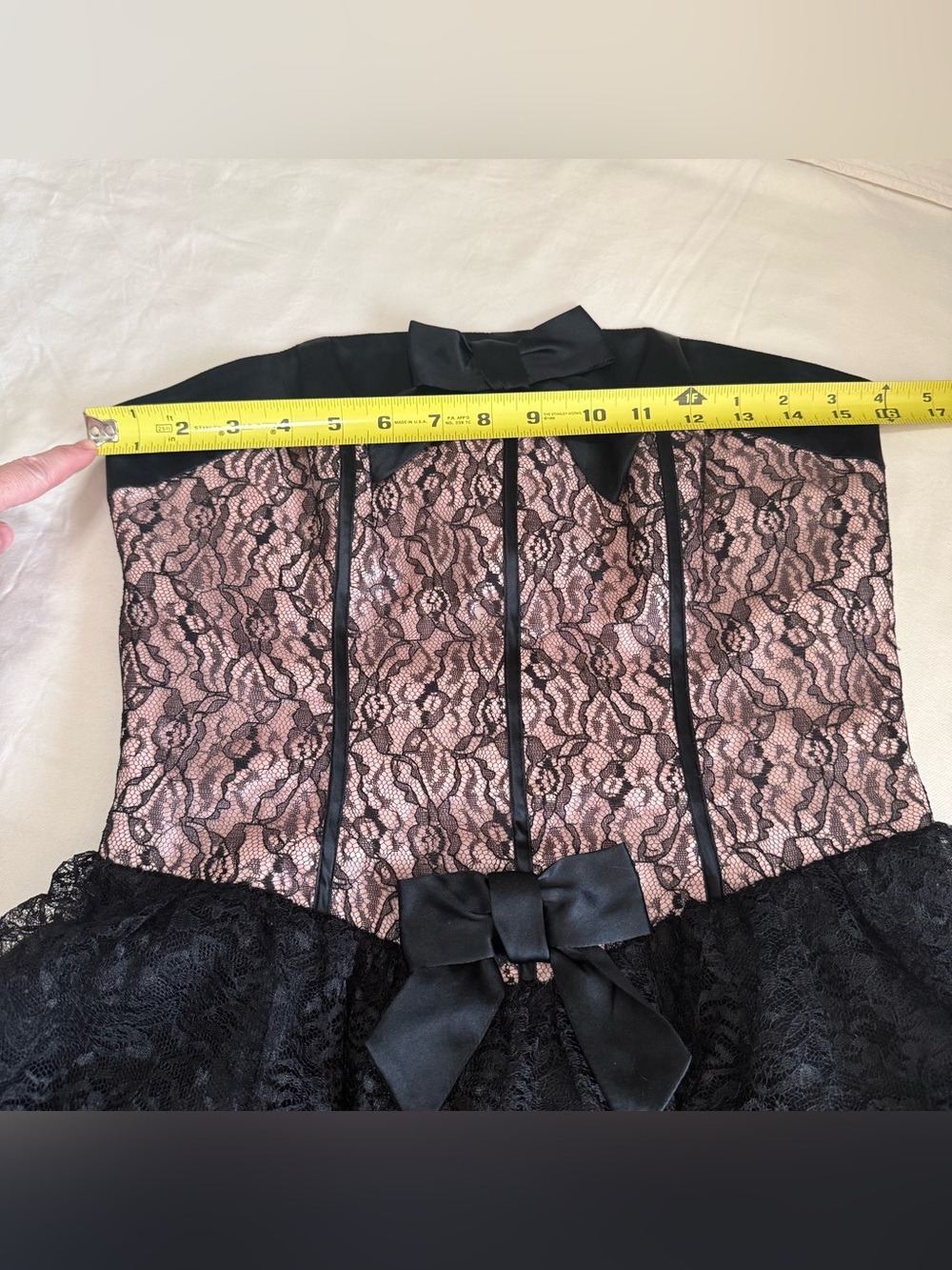 Betsey Johnson Vintage Lace Strapless Peplum Bow Mini Dress Corset Bustier Sz8 - Picture 5 of 10